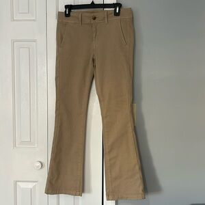 American Eagle (AE) kick boot, stretch dark khaki pants, size 4S.